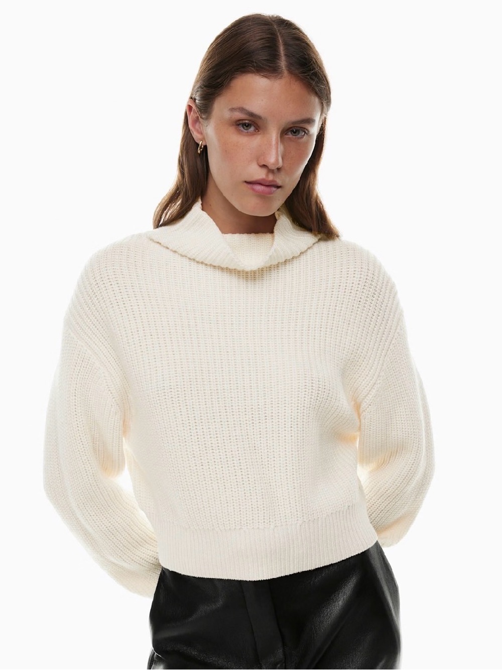 Wilfred Cream Ribbed Funnel-Neck Sweater